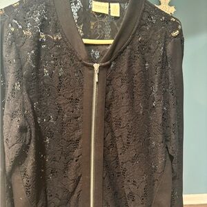 Chico's Black Lace Pattern Bomber Jacket